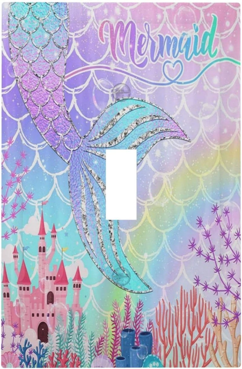 Sghxwp Silvery Glitter Cute Mermaid Tail Fantasy Castle 1 Gang Light Switch Covers Single Toggle Wall Plate Decorative Switchcover Electrical Switchplate for Kidroom Nursery Bedroom Kitchen Decor - Image 1
